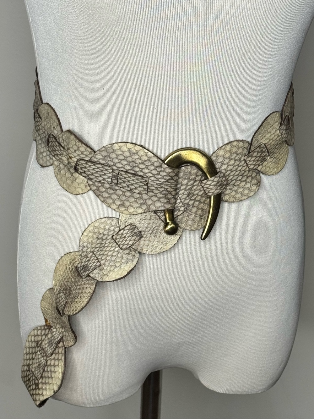 Vintage Cocobelle Snake Print Leather Waist Belt Gold Buckle